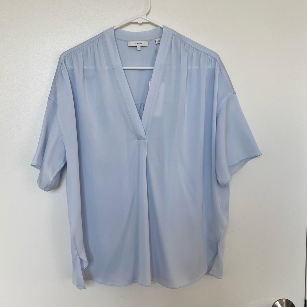 NWT Vince Silk Shirred V-Neck Blouse (size S, runs large)